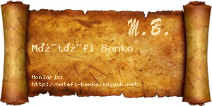 Mátéfi Benke névjegykártya